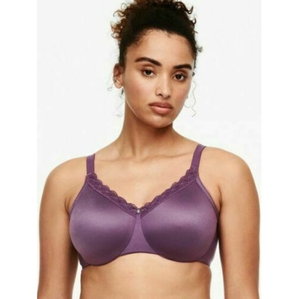 Chantelle 38H Bra Unlined T-Shirt Purple Lace Trim Underwire Full Coverage Sexy